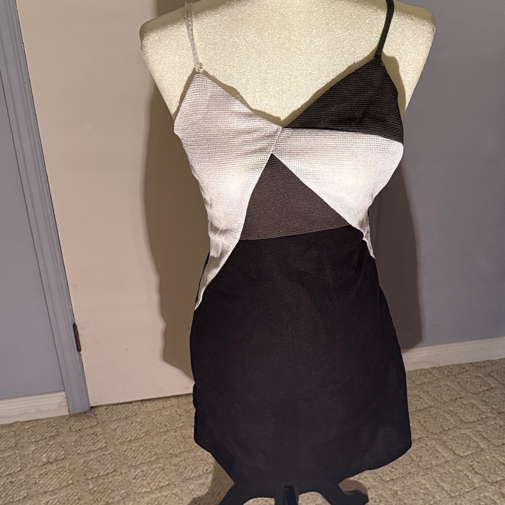 Abstract Black and White Colorblock Dress